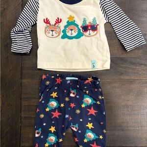 Festive Kids Pajama Set - Cream and Navy by